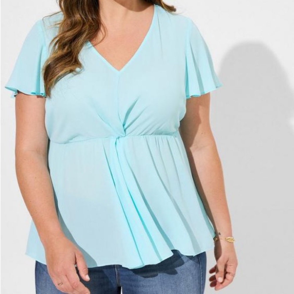 Torrid Georgette Twist Surplice Flutter Sleeve Bl… - image 2